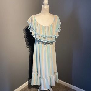 Women's Auri Dress Size Large Striped Pom Poms